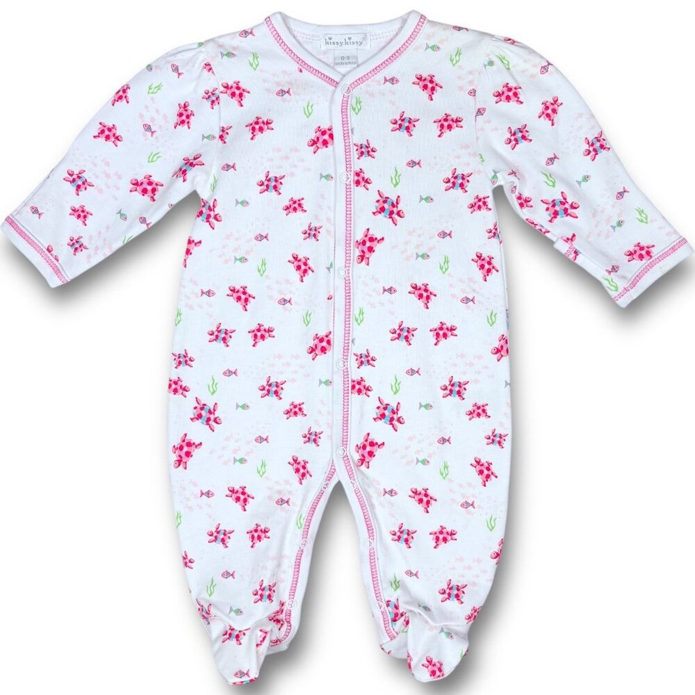 NWOT Kissy Kissy Girls Pink Sea Turtle Fish Beach Print Footie Sleeper 0-3m 3m
